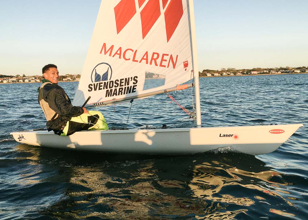 instructor sailing in the cove