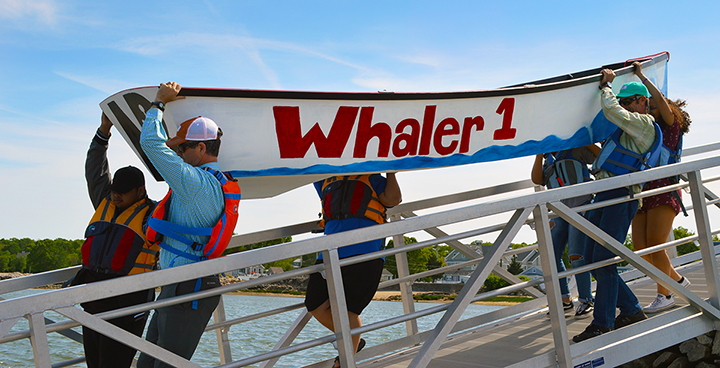 Whaler 1 being launched off the dock