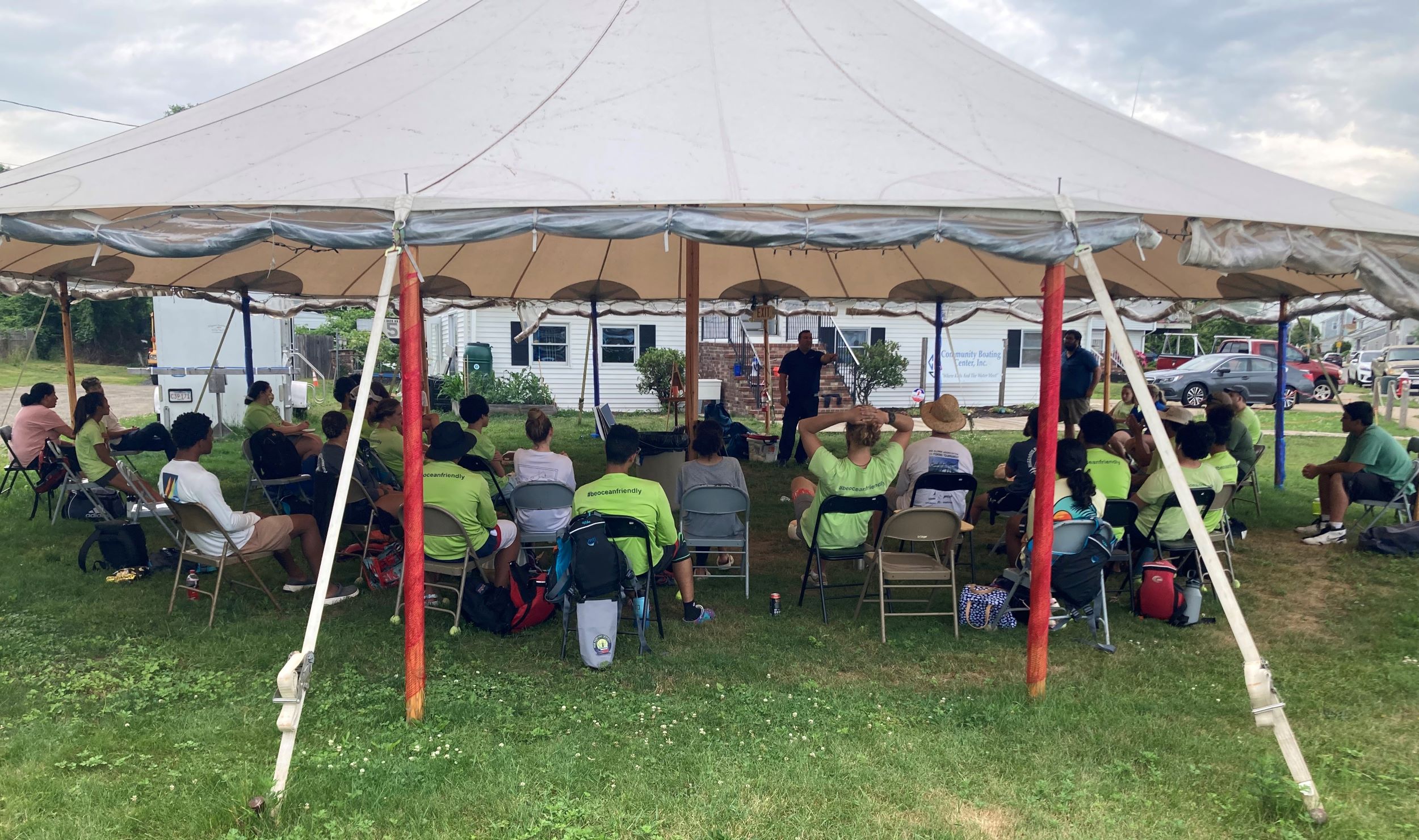 CPR training under a tent